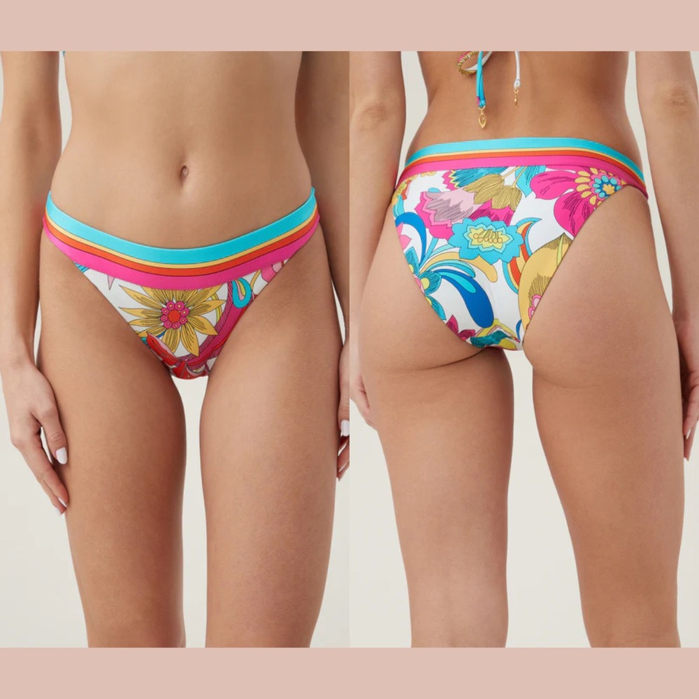 NWT $78 Trina Turk [ 4 ] Fontaine Banded Hipster Swim Bottom Blue‎ Pink U1296
